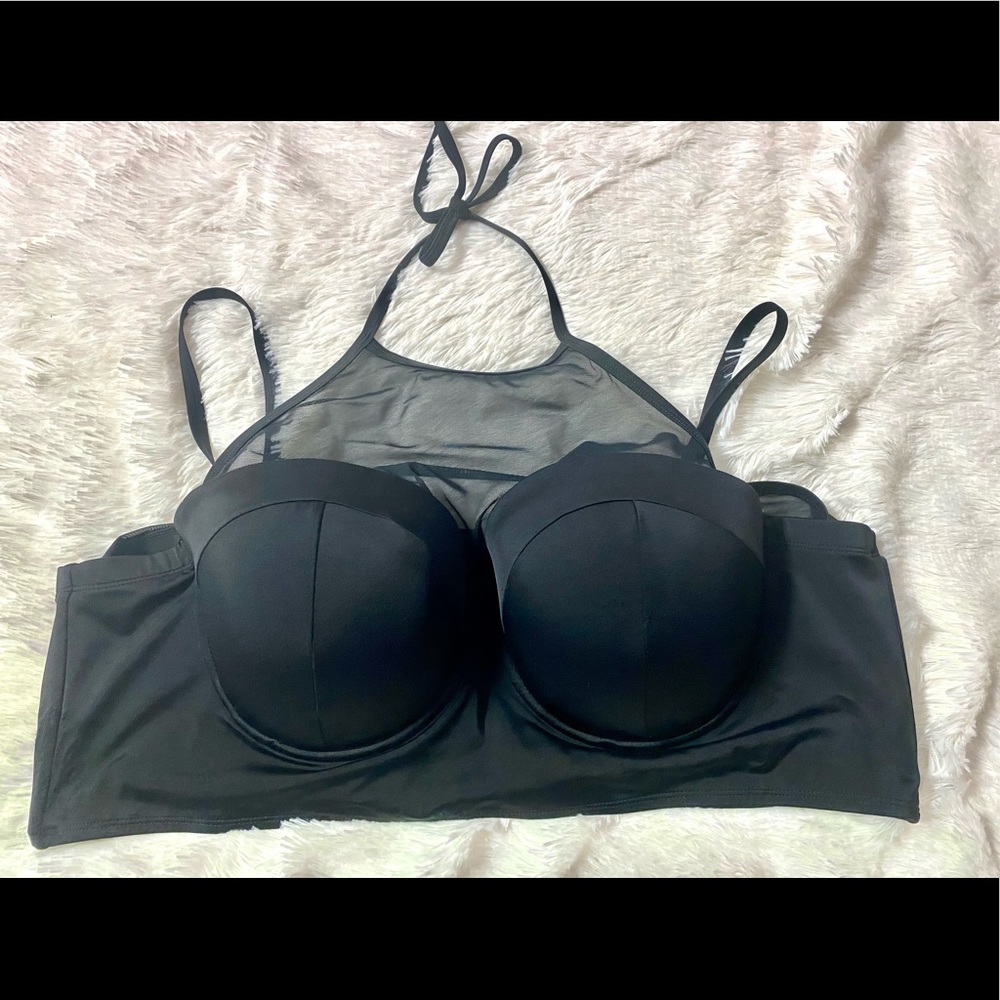 Torrid Black Mesh High Neck Swimsuit Top